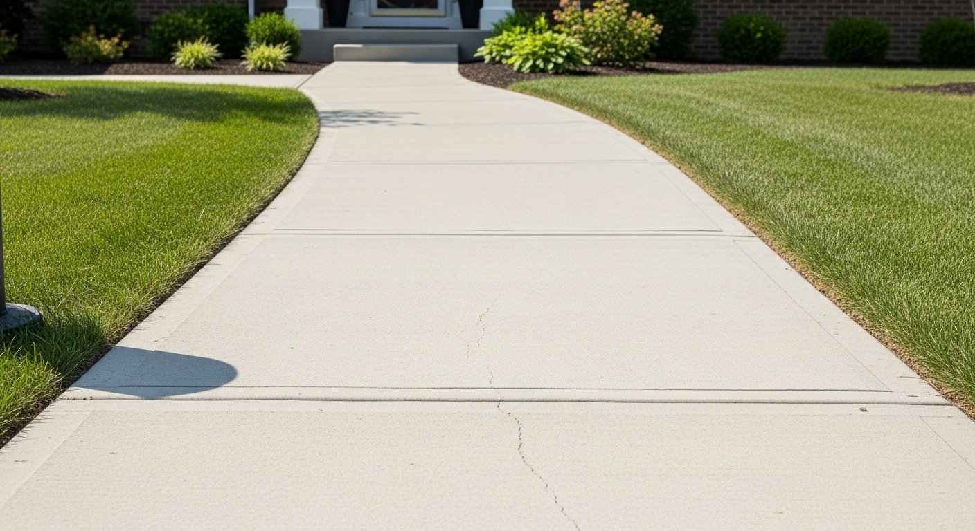 Concrete walkway near a modern home
